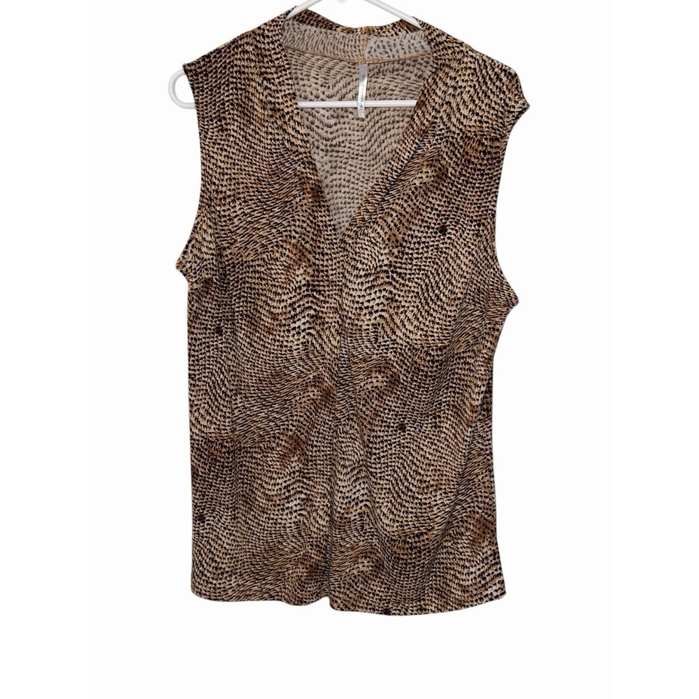 d.n.a couture Sleeveless Blouse Womens 3X Brown Abstract Animal Print V-Neck